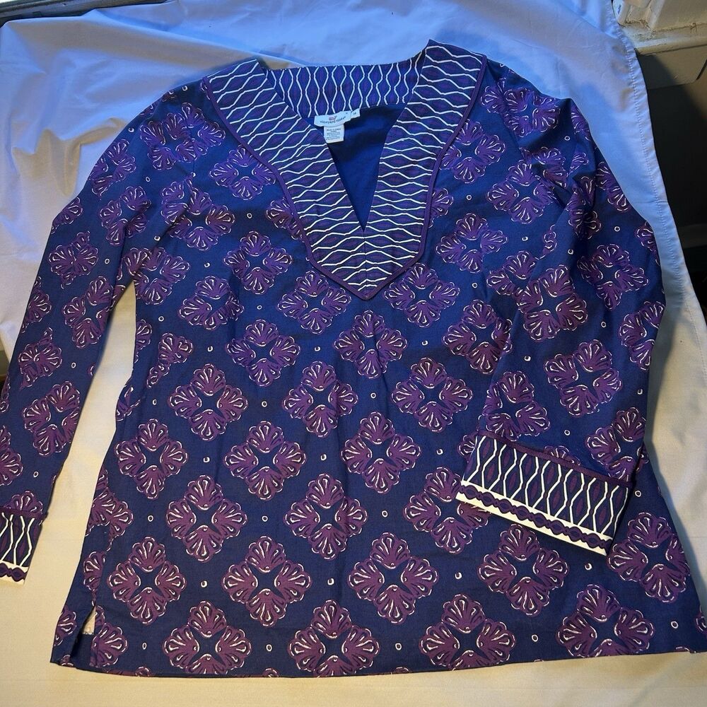 Vineyard Vines Shell Purple & Blue Tunic Shift Dress Shirt Womens Size 14